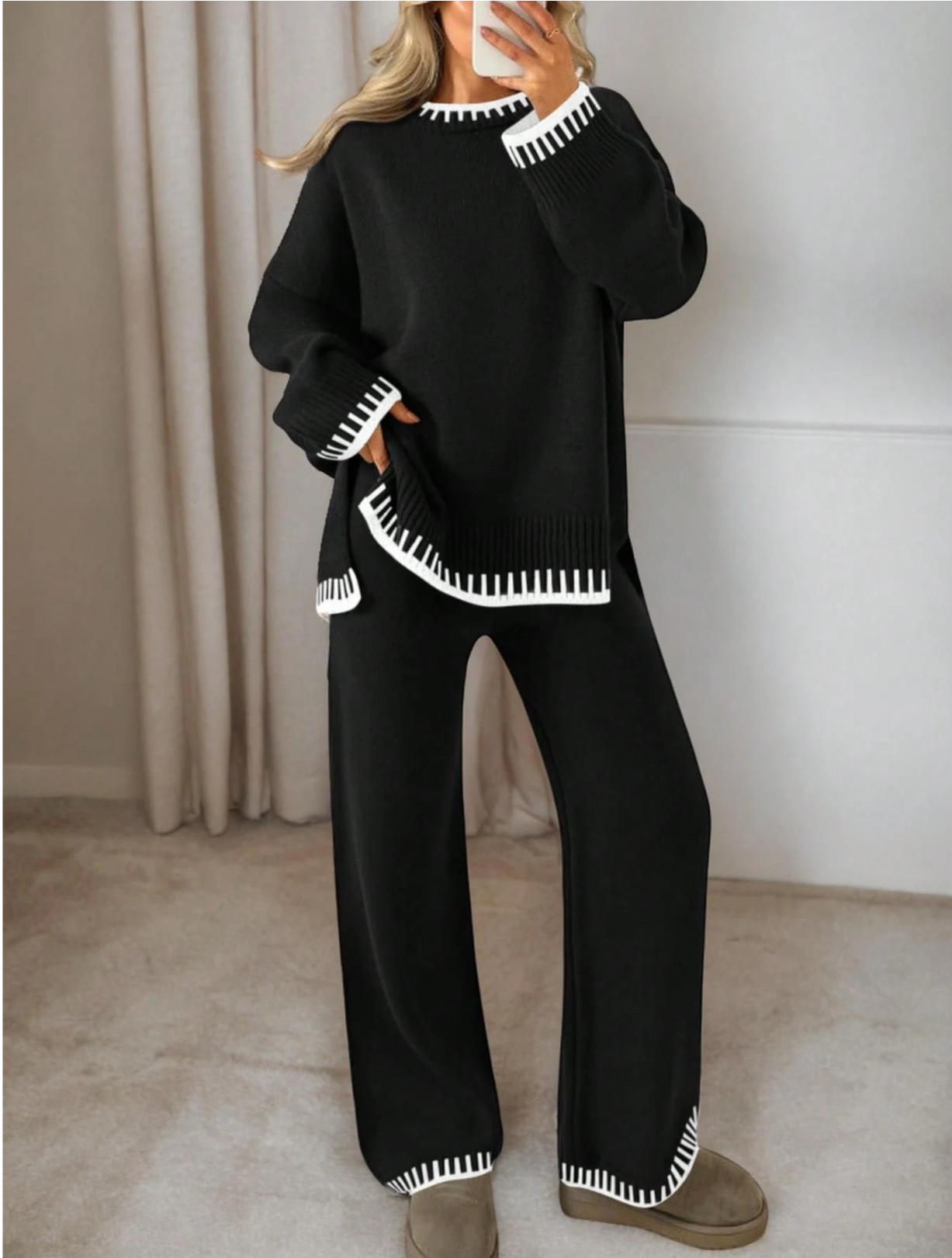 Cozy Contrast Knit Set