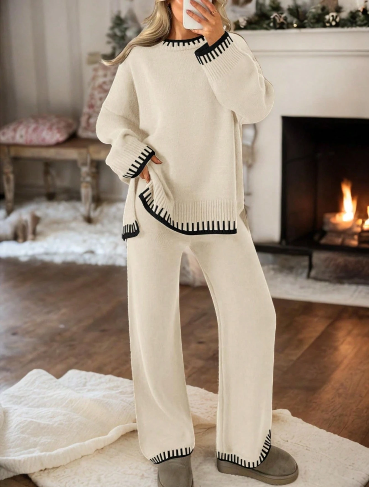 Cozy Contrast Knit Set