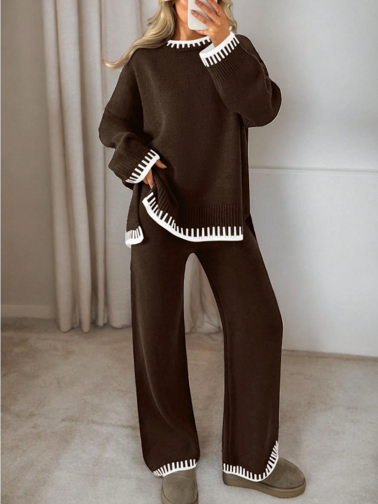 Cozy Contrast Knit Set