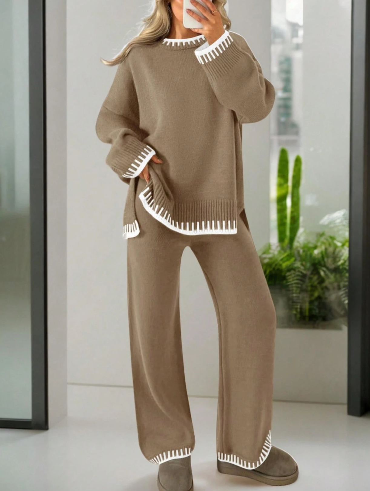 Cozy Contrast Knit Set